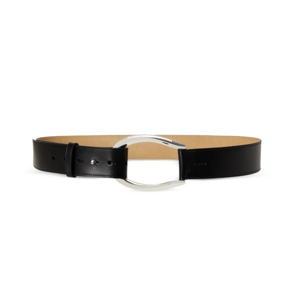 New Polo Ralph Lauren Black Leather Stirrup Buckle Wide Statement Belt S $298